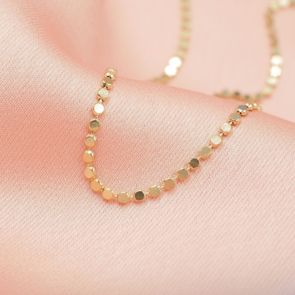 Gold Coin Chain Necklace, 18kt Gold Filled, Dotted Gold Necklace, Gold Layering Chain Necklace