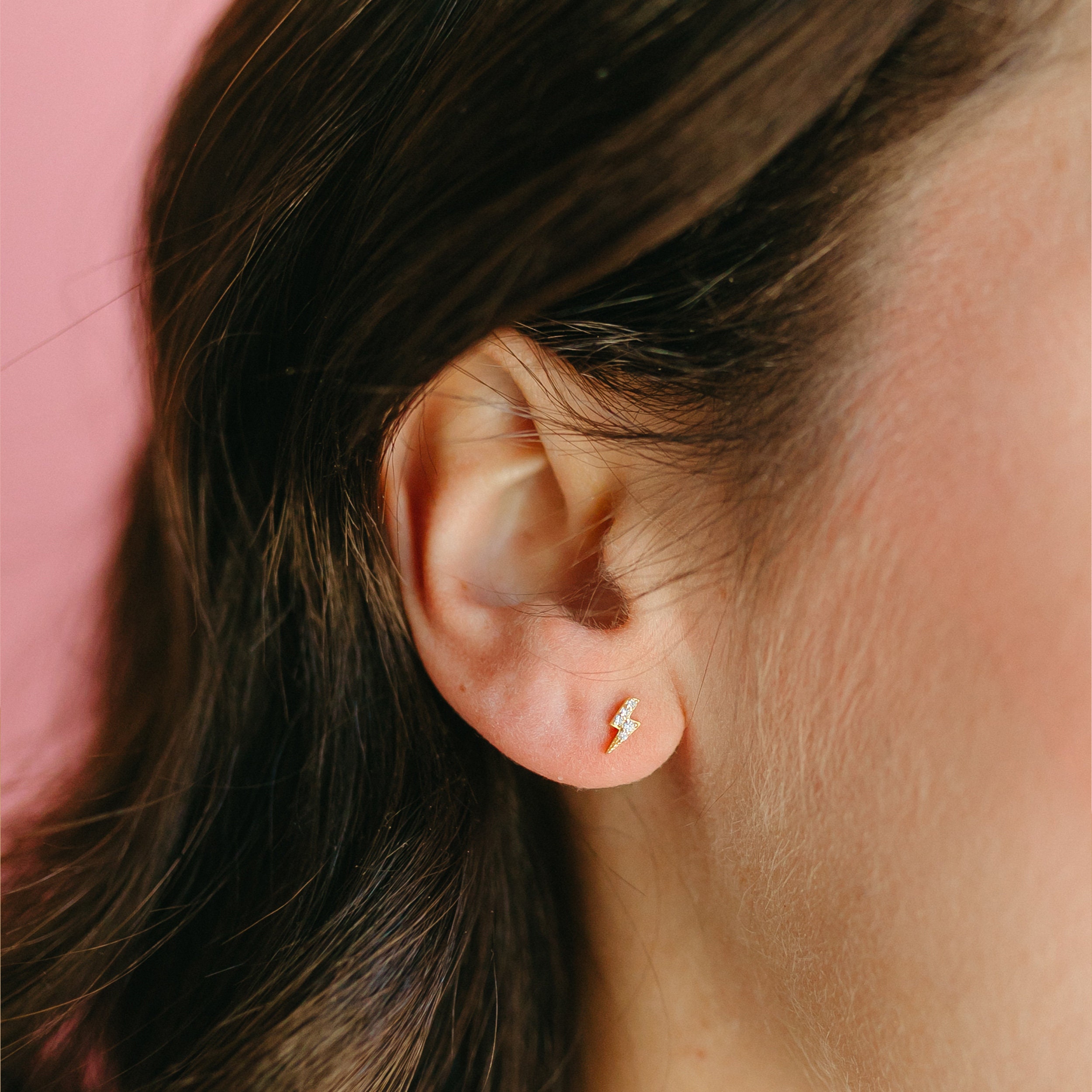 Gold Lightning Bolt Stud Earrings, Mini Lightning Bolt Stud