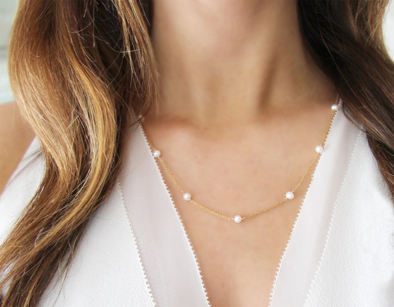 Modern Pearl Necklace | 14kt Gold Filled OR Sterling Silver | Freshwater Pearls 