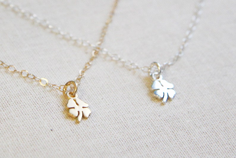 Four Leaf Clover Bracelet Tiny Lucky Charm Bracelet in Gold or Silver image 3