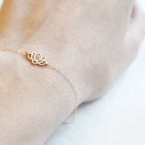 Gold Lotus Bracelet Delicate and Dainty Chain Bracelet Lotus Jewelry image 2