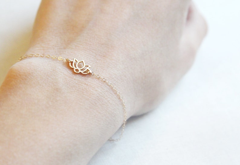 Gold Lotus Bracelet Delicate and Dainty Chain Bracelet Lotus Jewelry image 2