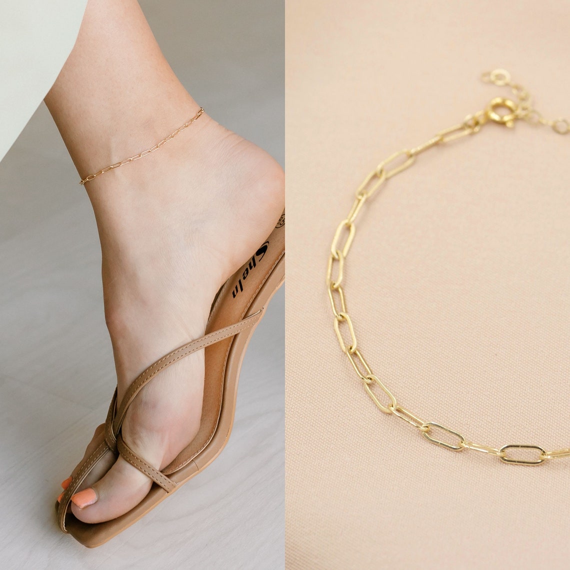 Mini Paperclip Chain Anklet Gold Chain Anklet Thin Gold Etsy