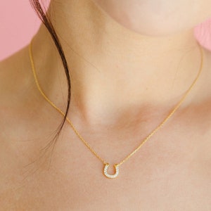 Gold Horseshoe Necklace | Tiny Gold Horseshoe Necklace with Pave, Good Luck Necklace