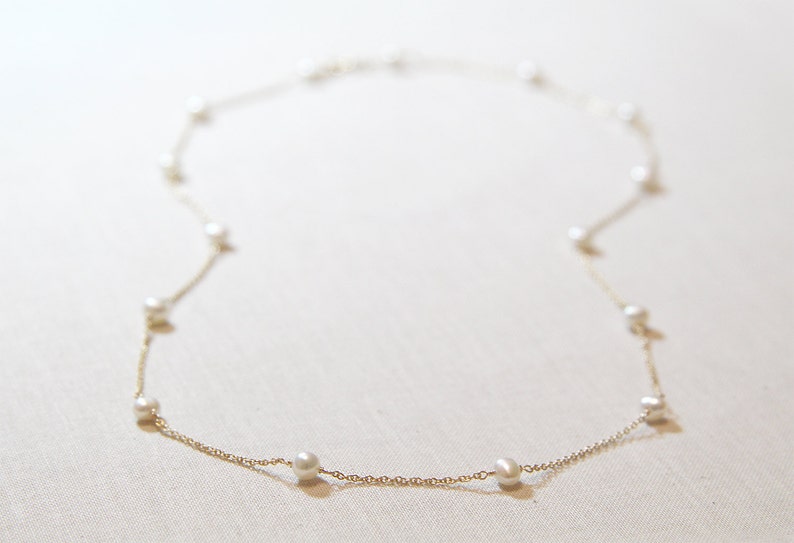 Modern Pearl Necklace 14kt Gold Filled OR Sterling Silver Freshwater Pearls image 3
