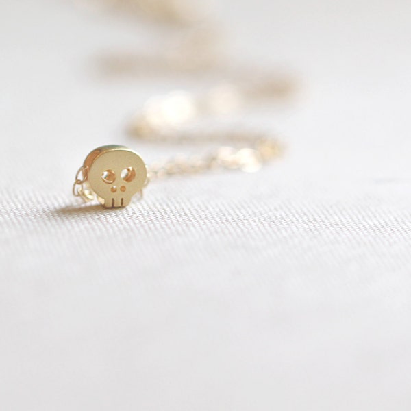 Gold Skull Necklace | 14kt  Gold Filled Chain | Tiny Skull Necklace