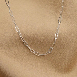 May include: A silver chain necklace with oval links.