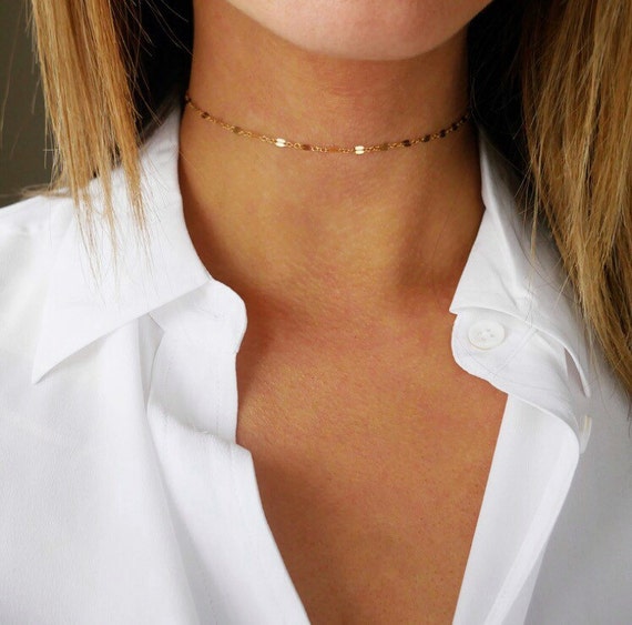 Thin Gold Choker Gouden Choker Ketting 14kt gevuld - Etsy Nederland