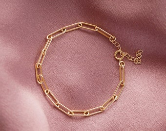 Gold Bracelet | Chunky Link Chain Bracelet | Paperclip Chain Bracelet