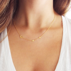 Moon and Star Necklace Delicate Gold Necklace Crescent Moon Necklace image 1