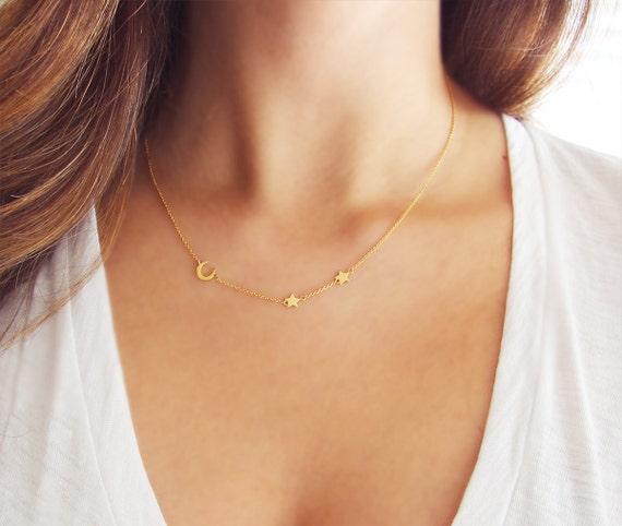 Minimalist Dainty Moon Gold Necklace Delicate Short Necklace 