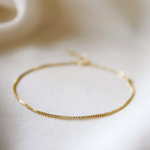 Thin Gold Bracelet, 14kt Gold Filled, Box Chain Bracelet