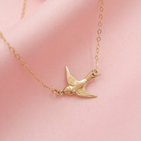 Tiny Sparrow Necklace 14kt Gold Filled