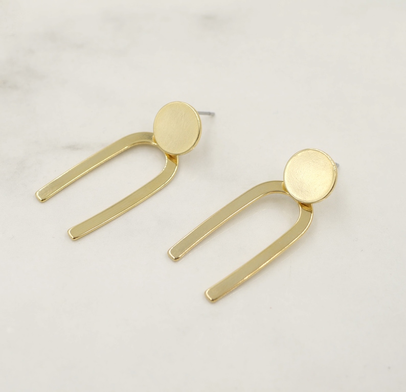 Arch Earrings Gold Dangle Earrings Modern Earrings Drop Earrings image 3