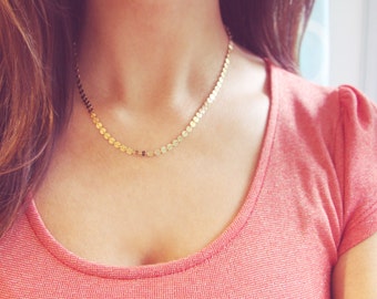 Gold Shimmer Necklace | Simple Gold Coin Necklace | 14kt Gold Filled OR Sterling Silver