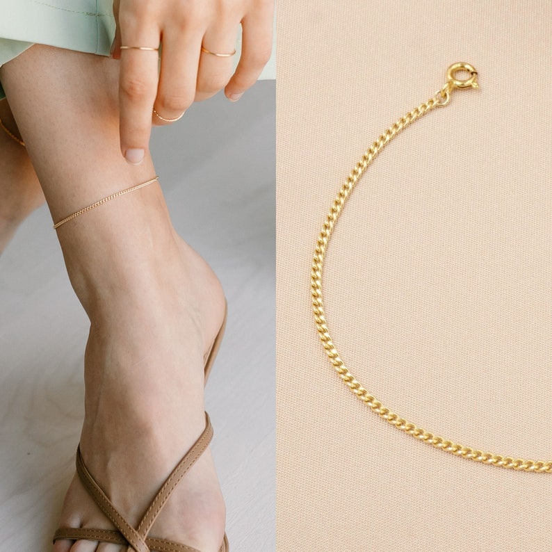 Curb Chain Anklet, Gold Chain Anklet, Thin Gold Anklet, 14kt Gold Filled, Water Proof image 3