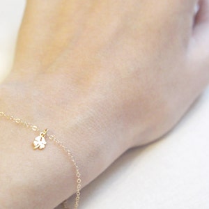 Four Leaf Clover Bracelet Tiny Lucky Charm Bracelet in Gold or Silver image 2