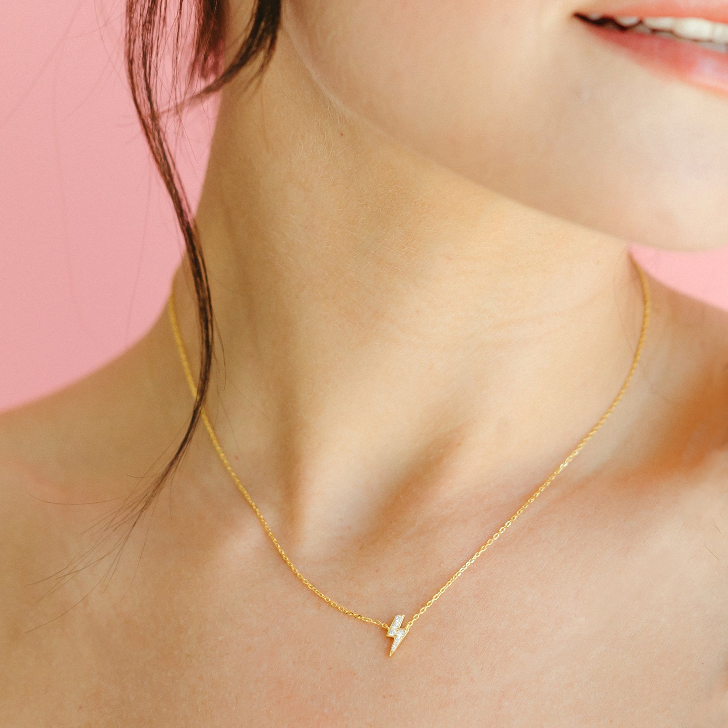 Mini Lightning Bolt Necklace Gold Gold 