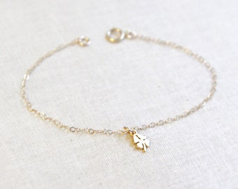 Four Leaf Clover Bracelet | Tiny Lucky Charm Bracelet in Gold or Silver