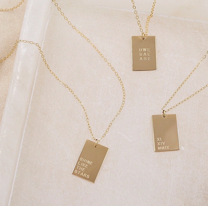 Personalized Rectangle Necklace, Personalized Rectangle Pendant, 14kt Gold Filled or Sterling Silver image 1