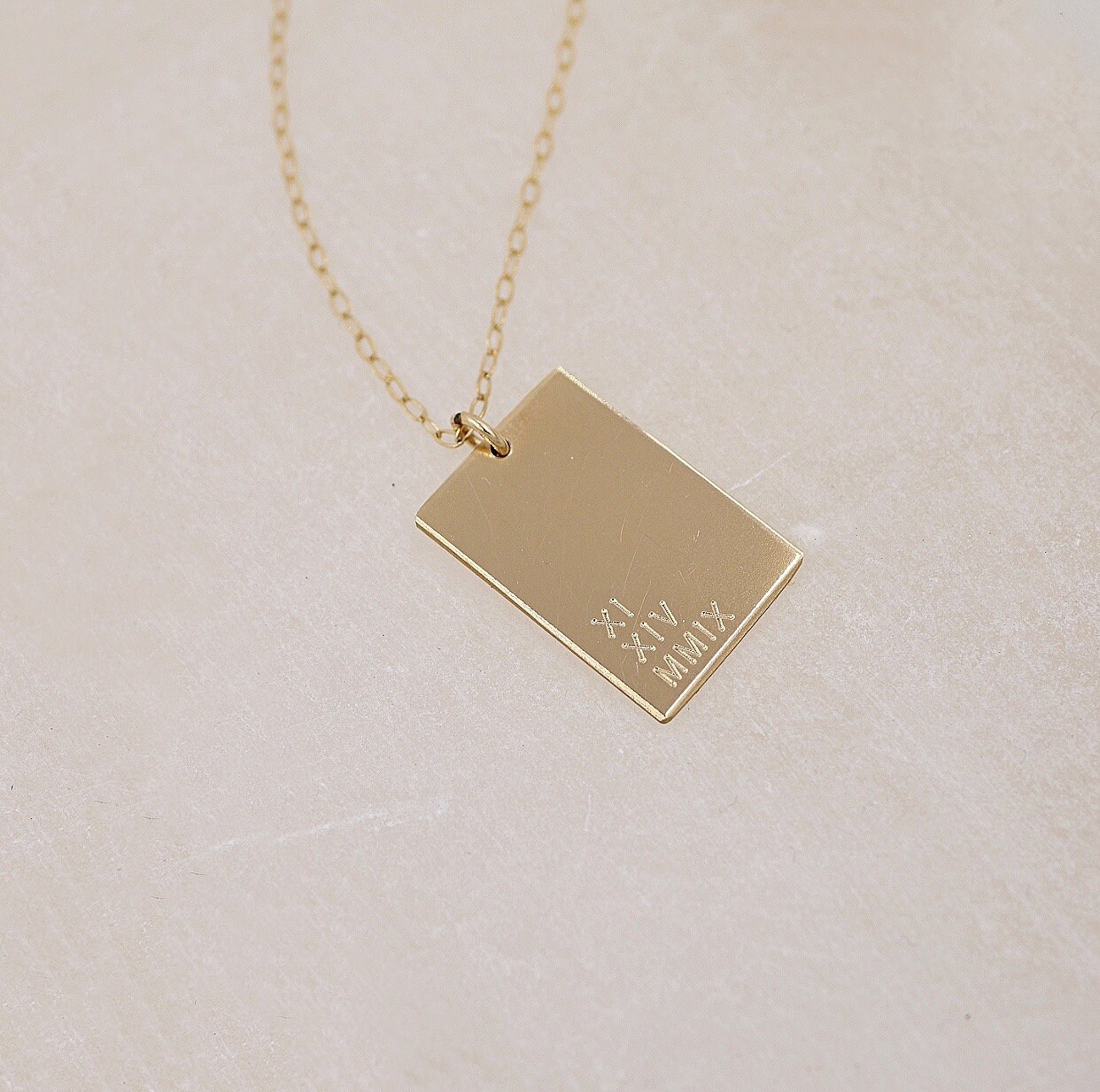 Gold rectangle necklace with best sale name