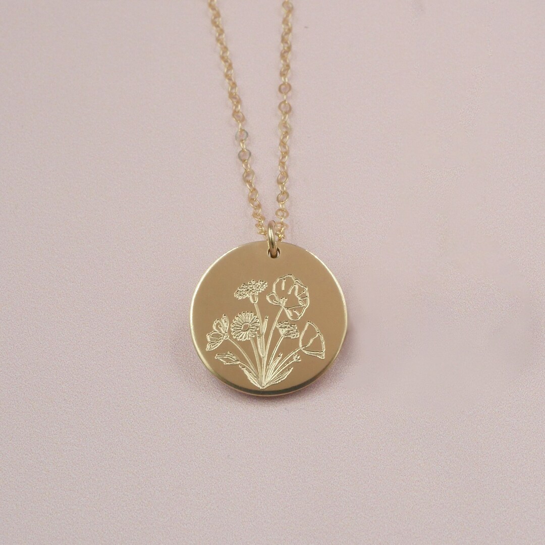 Wildflower Necklace, Flower Necklace Gold or Silver, Floral Bouquet ...