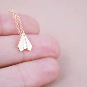Tiny Gold Paper Airplane Necklace image 1