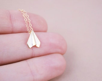 Tiny Gold Paper Airplane Necklace