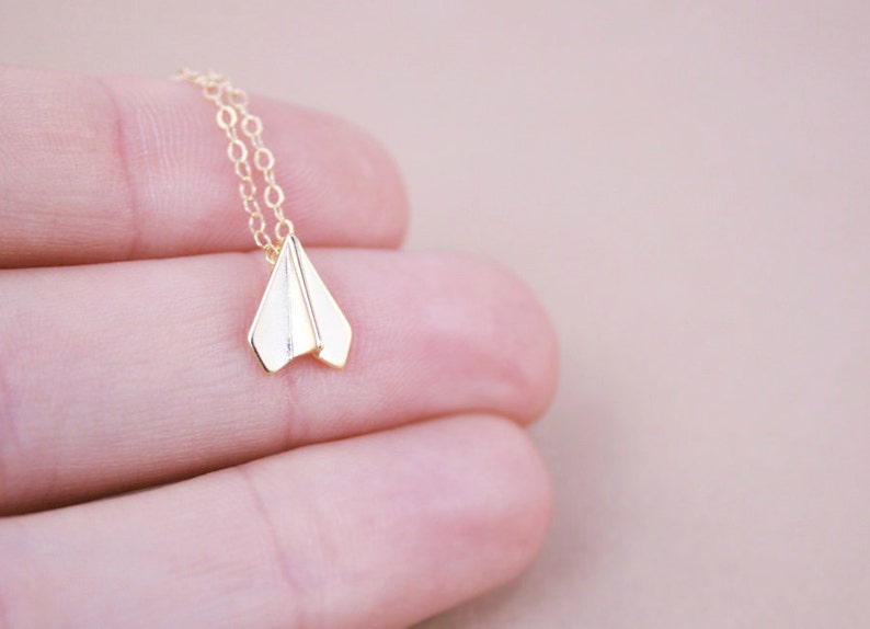 Tiny Gold Paper Airplane Necklace image 1