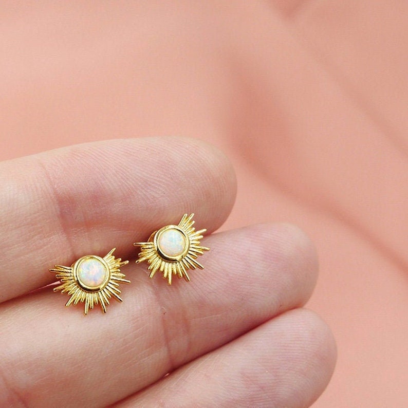 Opal Stud Earrings, Gold and Opal Earrings, Everyday Stud Earrings image 5
