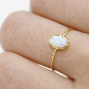 Opal Solitaire Ring: Thin 14kt Gold Plated, Delicate Band