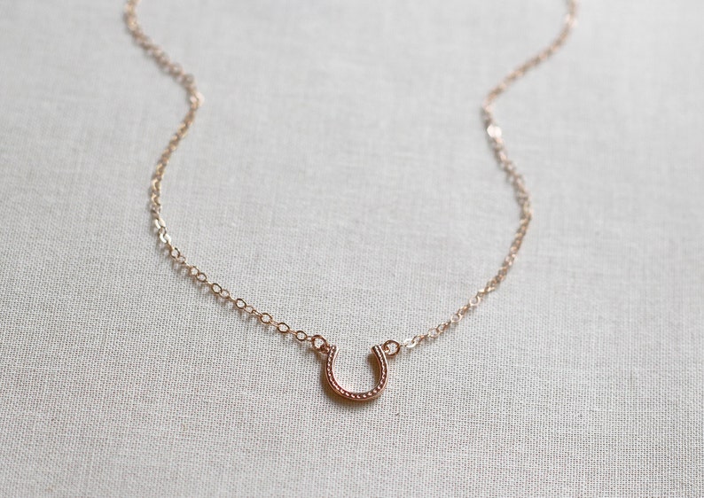 Rose Gold Horseshoe Necklace Tiny Horseshoe Necklace 14kt Etsy