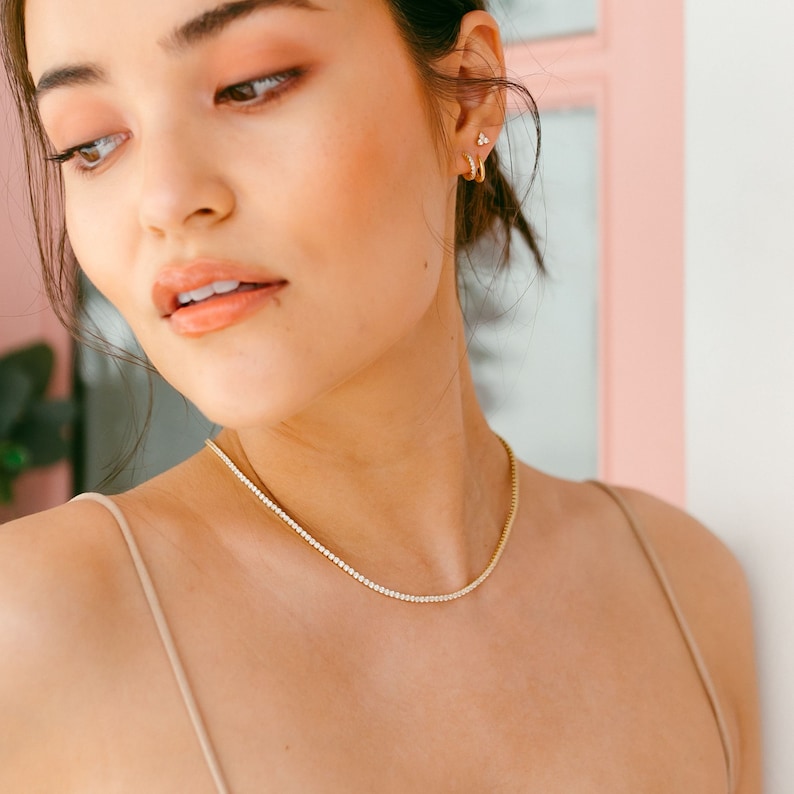 Tennis Necklace Crystal Tennis Necklace in Silver or Gold Etsy