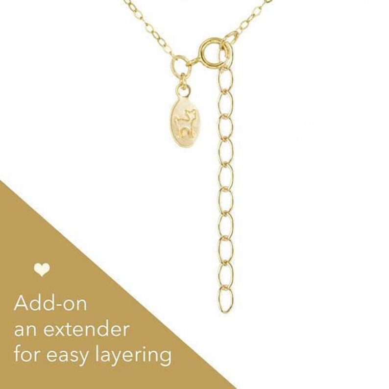 K&ouml;nnte beinhalten: Goldkette mit einem kleinen Anh&auml;nger und einer Verl&auml;ngerungskette. F&uuml;gen Sie eine Verl&auml;ngerung f&uuml;r einfaches Layering hinzu.