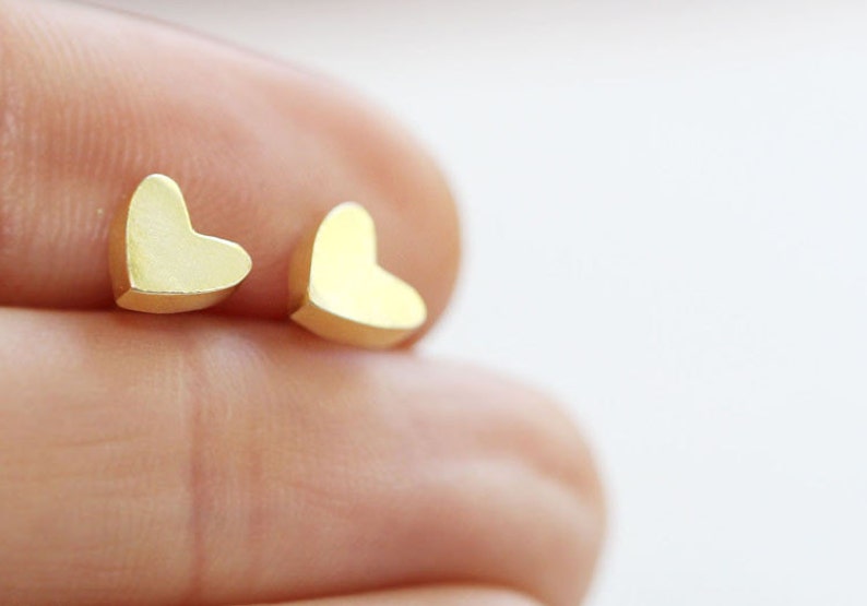 Gold Heart Stud Earrings Mini 14kt Gold Vermeil image 2