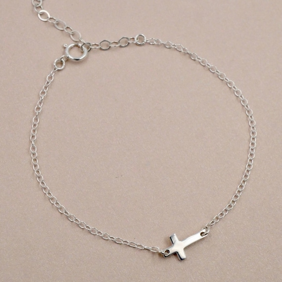 Mini Sideways Cross Bracelet Sterling Silver - Etsy
