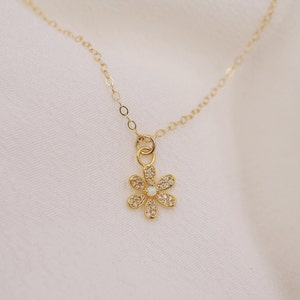 Daisy Necklace, Opal Flower Charm Necklace, Dainty Opal Necklace image 2