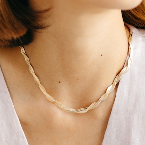 Braided Herringbone Chain Necklace Gold | Herringbone Necklace | 14kt Gold Filled