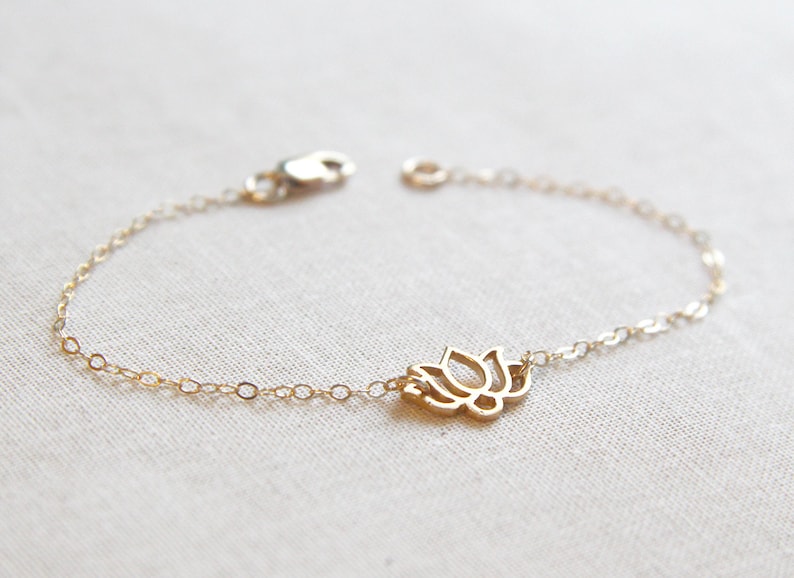 Gold Lotus Bracelet Delicate and Dainty Chain Bracelet Lotus Jewelry image 1