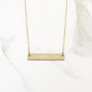 Roman Numeral Necklace Wedding Date Necklace Gold Bar Necklace Personalized Bar Necklace image 6