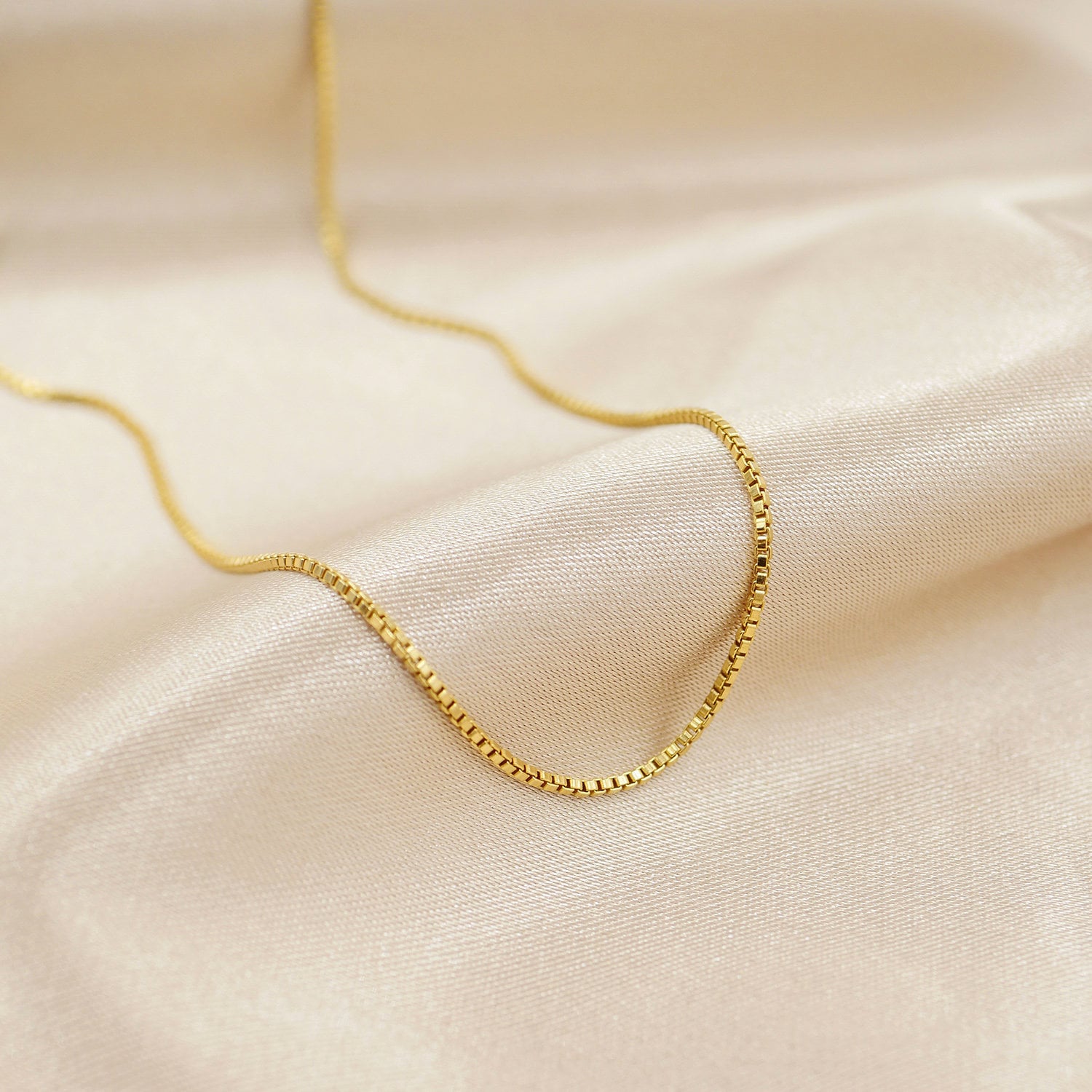 Thin Gold Necklace 14kt Gold Filled Box Chain Necklace Etsy