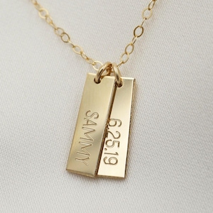 Tiny Tag Necklace Personalized with Name, Date or Initials, 14kt Gold Filled or Sterling Silver