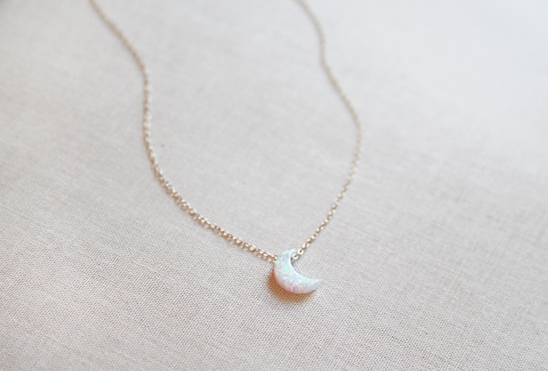 Crescent Moon Necklace Opal and Gold Moon Necklace image 3