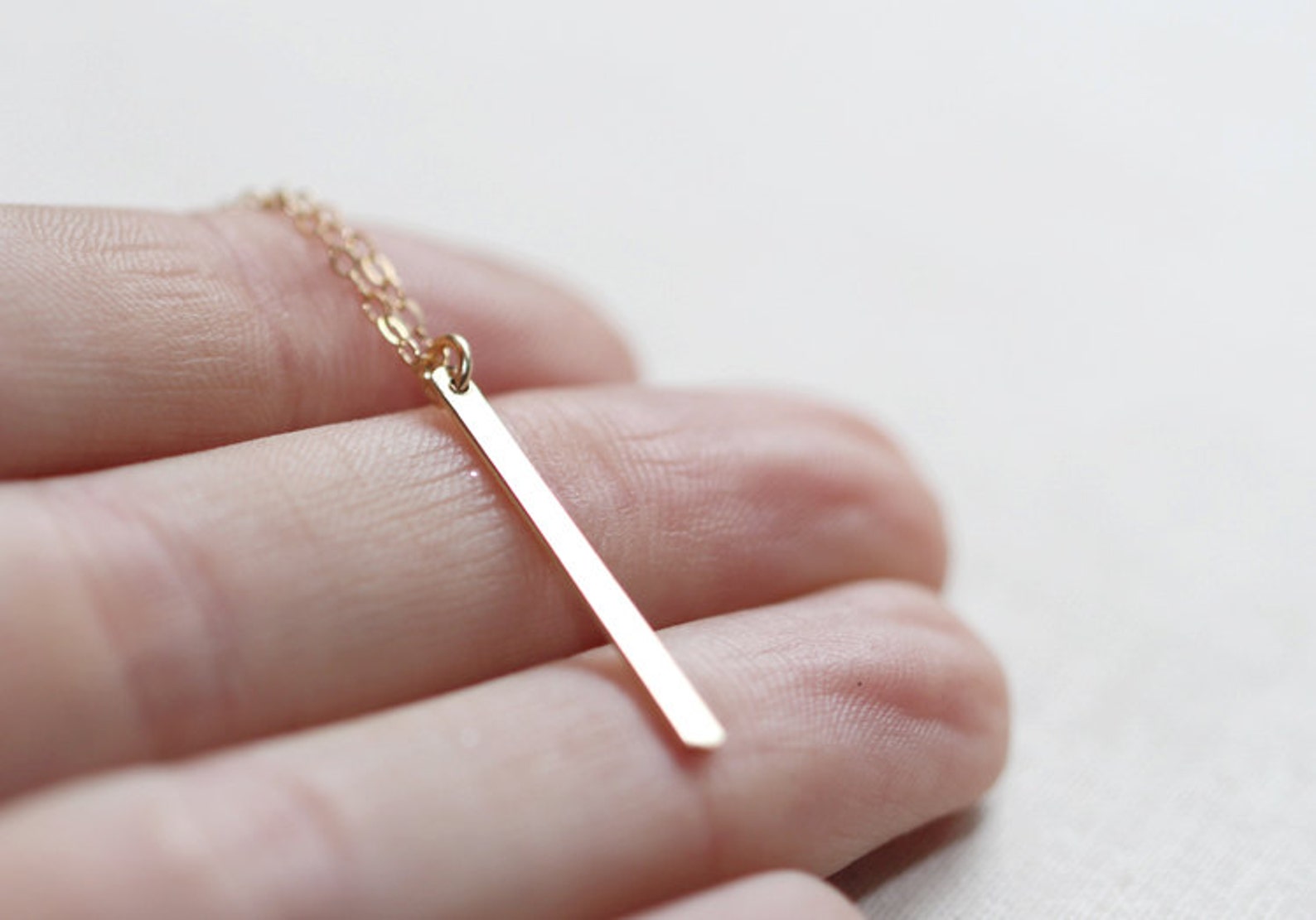 Vertical Gold Bar Necklace Delicate Jewelry 14kt Gold Etsy