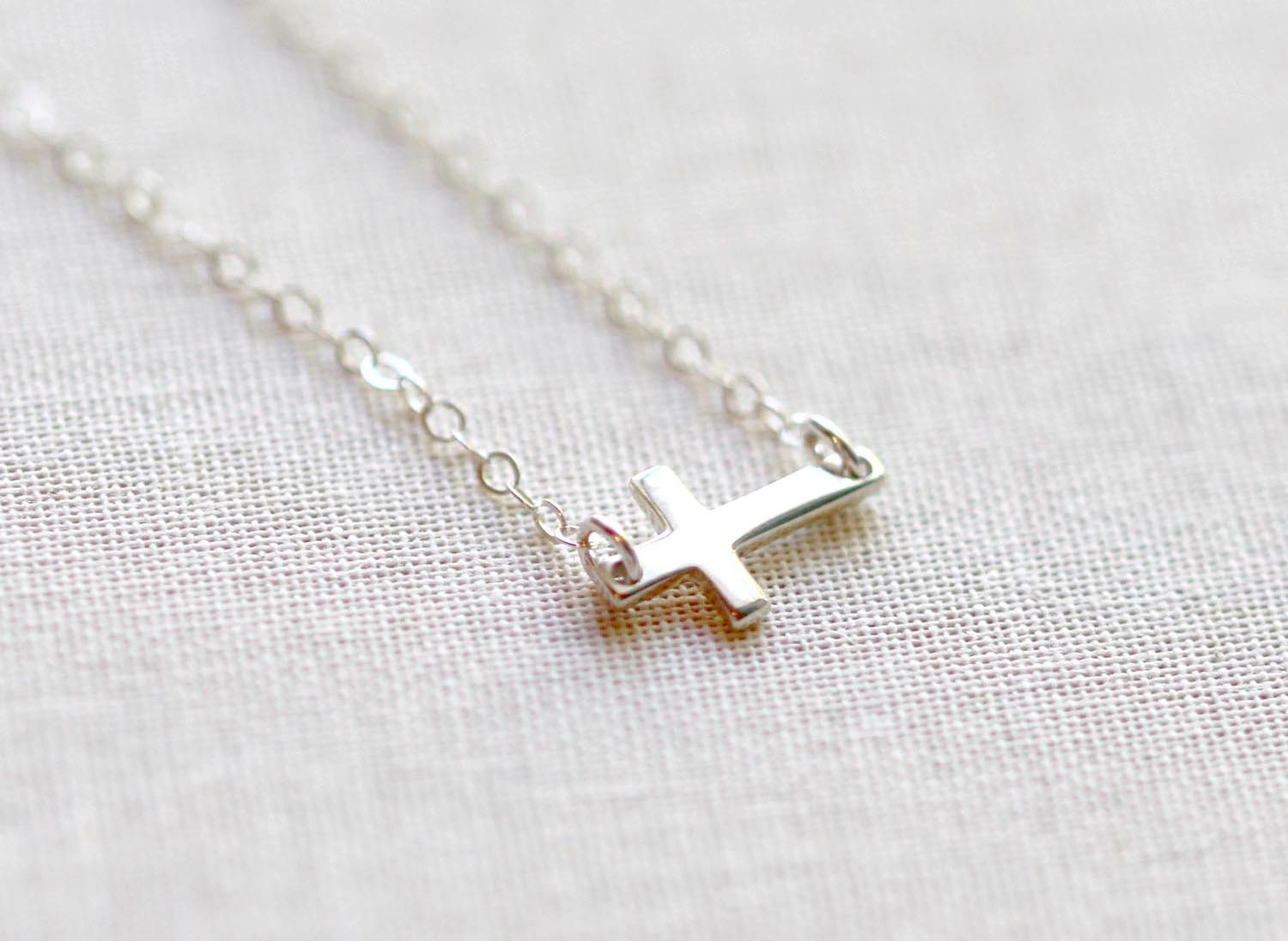Mini Sideways Cross Necklace Sterling 