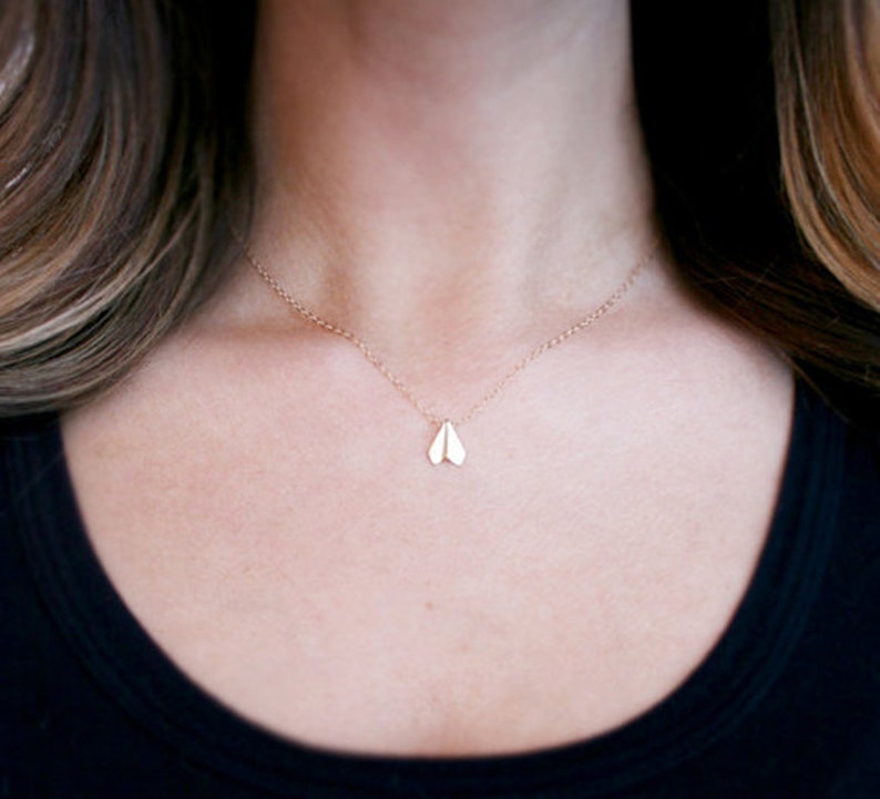 Tiny Gold Paper Airplane Necklace image 2