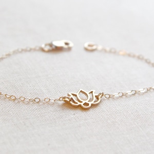 Gold Lotus Bracelet Delicate and Dainty Chain Bracelet Lotus Jewelry image 4