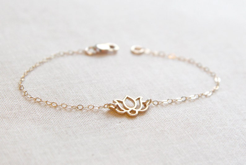 Gold Lotus Bracelet Delicate and Dainty Chain Bracelet Lotus Jewelry image 4