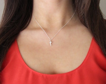 Teeny Tiny Sterling Silver Cross Necklace