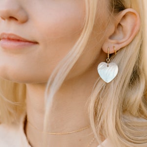 Heart Huggie Earrings | Gold Huggie Earrings | Heart Earrings | Mother of Pearl Earrings